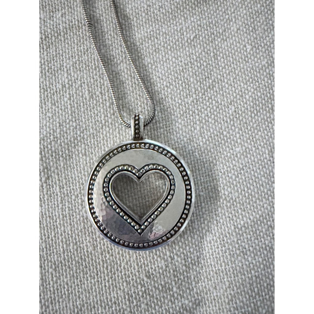 Brighton Silver Tone Reversible Heart Pendant Snake Chain Necklace